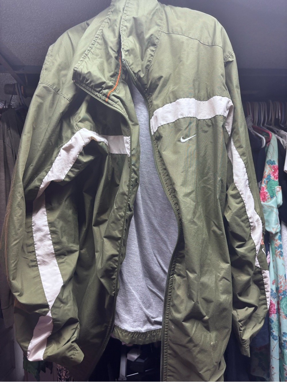 Nike Olive Men’s Lightweight Performance Jacket with White Stripes
